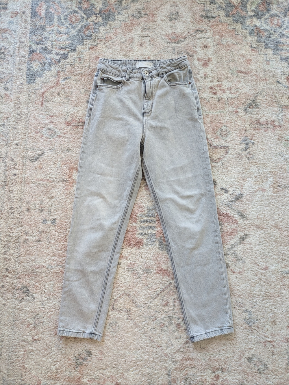 Zara Light Gray High-Rise Mom Jeans